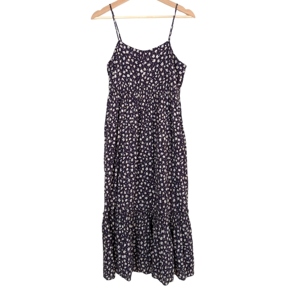 Madewell Navy Floral Sleeveless Tiered Midi Dress - Picture 3 of 11